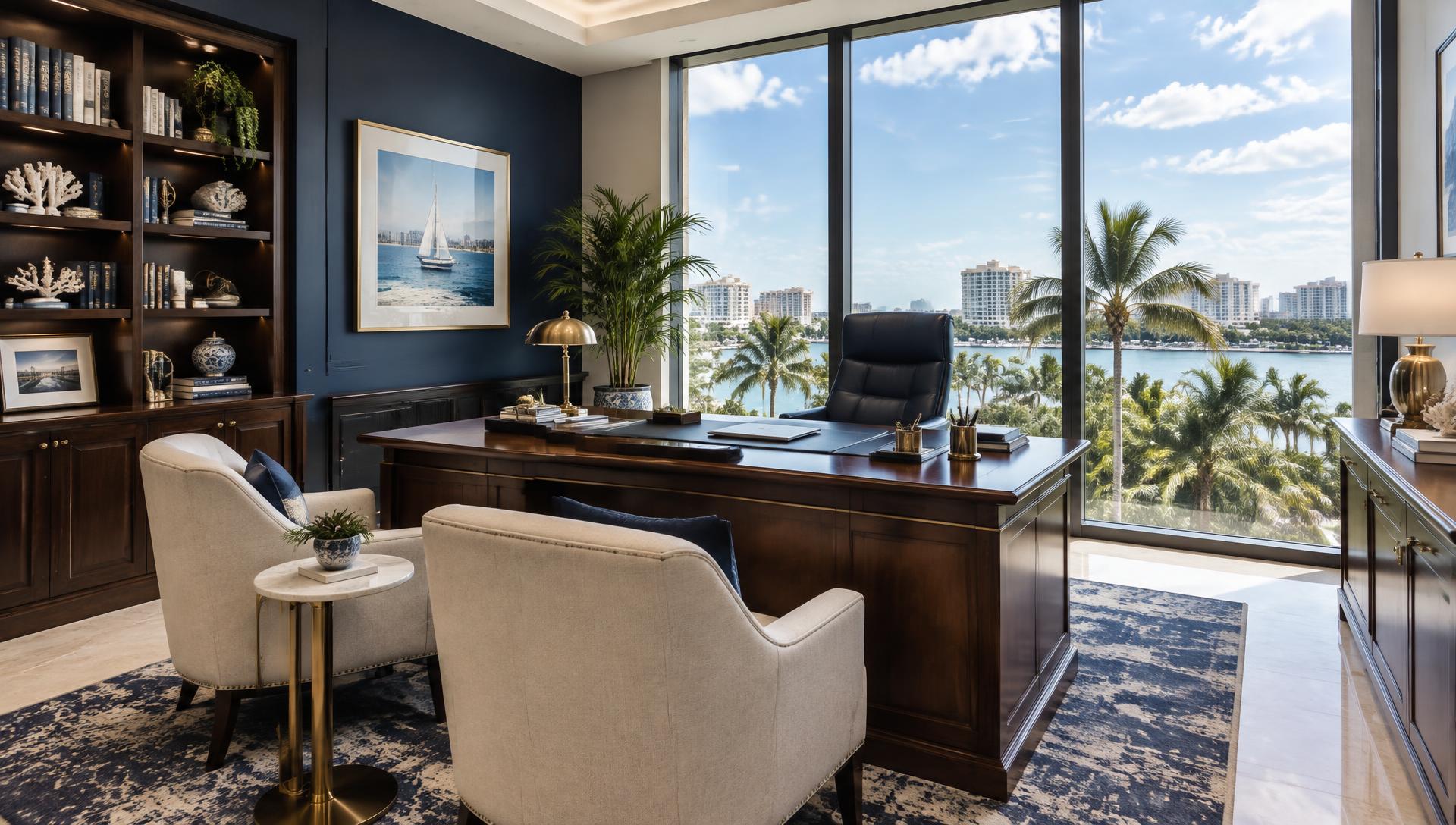 Fully furnished executive office suite with window views in Boca Raton